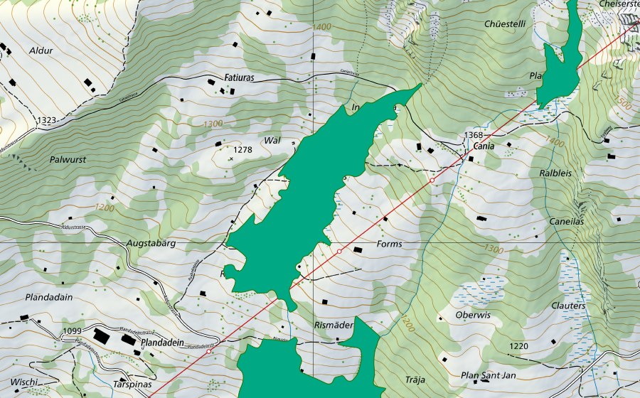 Carte nationale swisstopo avec le périmètre protégé de Wal (Bas-marais)