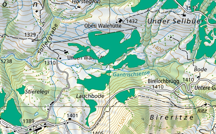 Landeskarte swisstopo mit dem Schutzperimeter von Walenhütten/Lauchboden (Flachmoor)