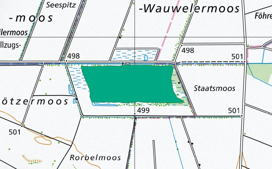 Landeskarte swisstopo mit dem Schutzperimeter von Wauwilermoos (Flachmoor)