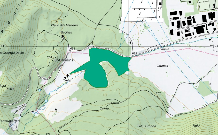 Carte nationale swisstopo avec le périmètre protégé de Weihermühle (Bas-marais)