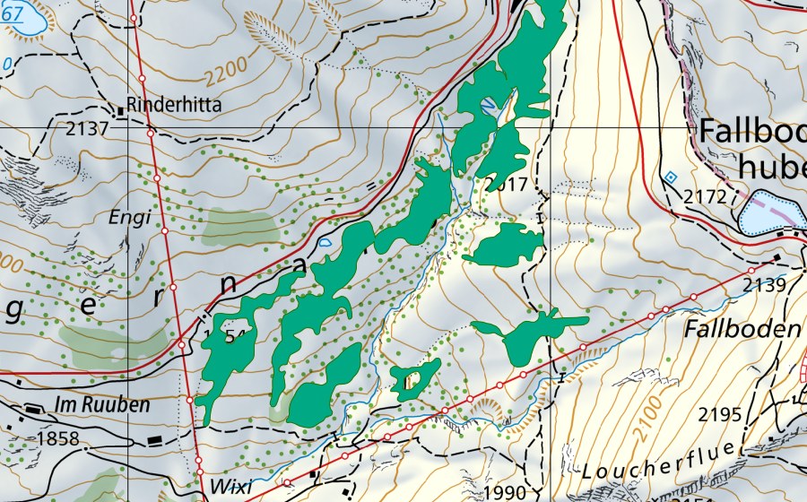 swisstopo national map showing the protected perimeter of Wengernalp (Fen)
