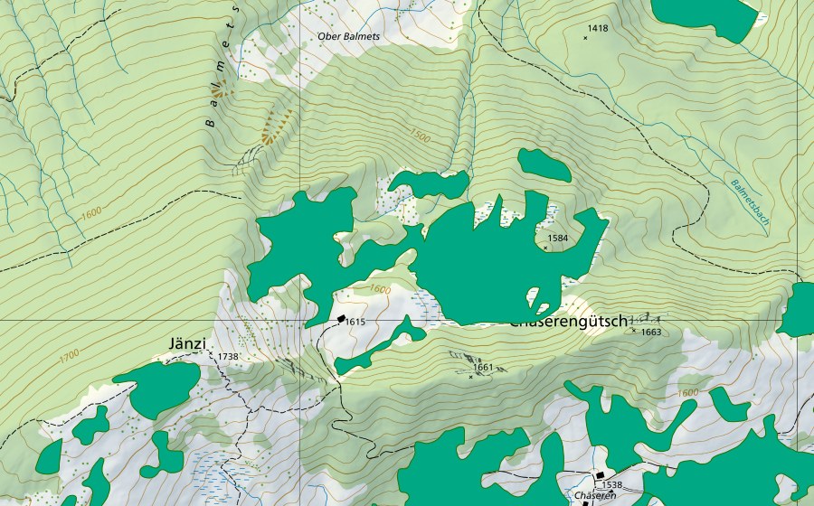 swisstopo national map showing the protected perimeter of Wengli (Fen)
