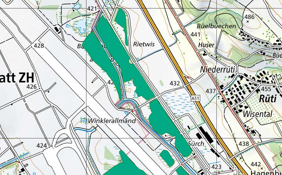 Landeskarte swisstopo mit dem Schutzperimeter von Winkler Allmend (Flachmoor)