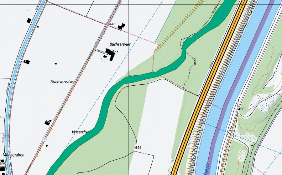 Carte nationale swisstopo avec le périmètre protégé de Wisenfurt (Bas-marais)