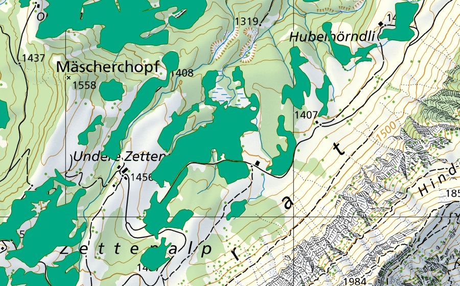swisstopo national map showing the protected perimeter of Zettenalp (Fen)