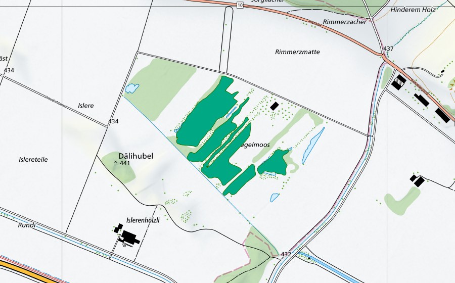 swisstopo national map showing the protected perimeter of Ziegelmoos (Fen)