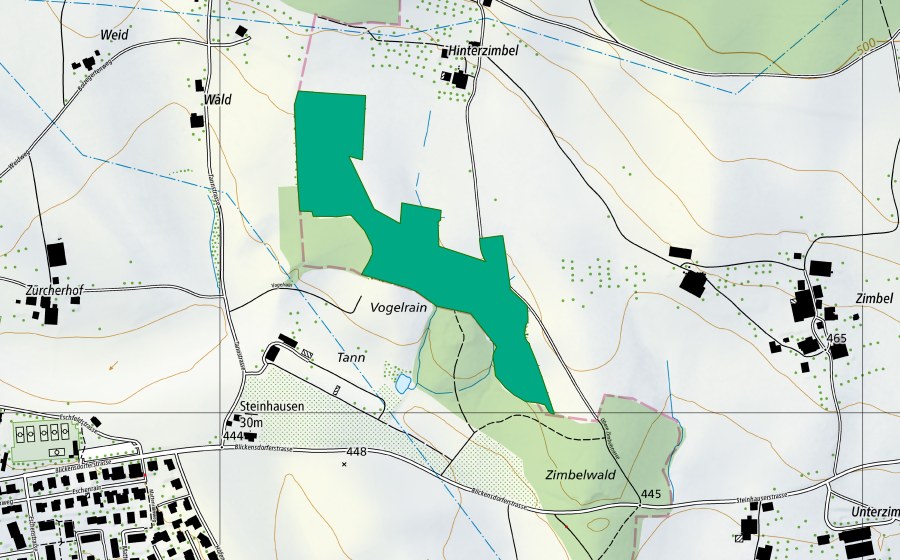 Landeskarte swisstopo mit dem Schutzperimeter von Zimbel (Flachmoor)