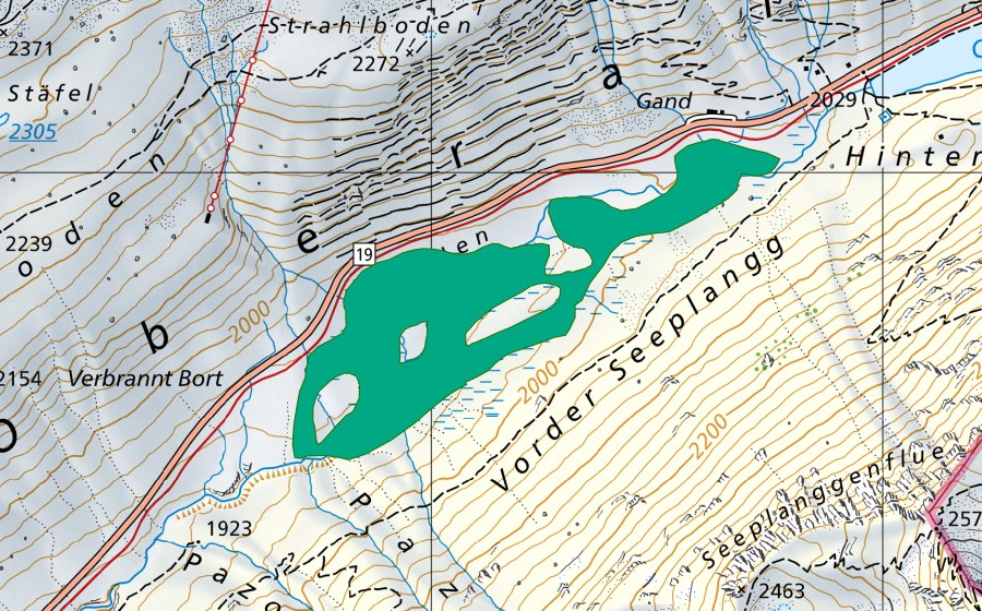 Carte nationale swisstopo avec le périmètre protégé de Zu den Staflen (Bas-marais)