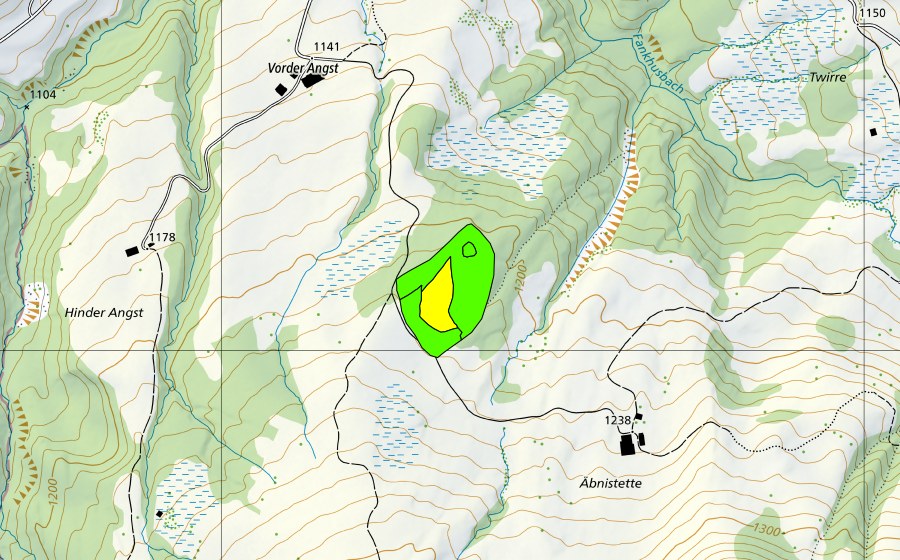 Landeskarte swisstopo mit dem Schutzperimeter von Äbnistetten (Hochmoor)