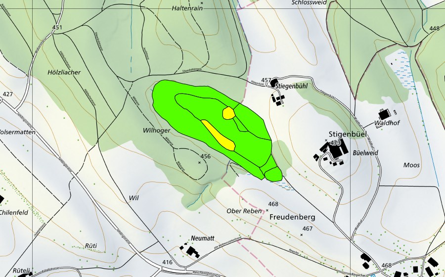 swisstopo national map showing the protected perimeter of Aegelsee (Raised bog)
