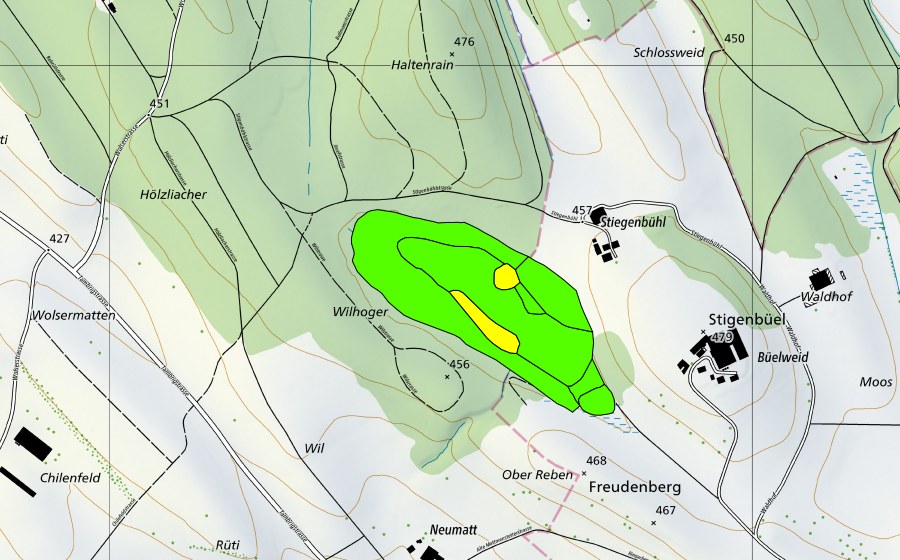 Landeskarte swisstopo mit dem Schutzperimeter von Aegelsee (Hochmoor)