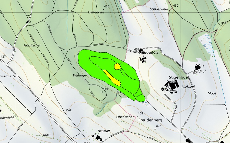 swisstopo national map showing the protected perimeter of Aegelsee (Raised bog)