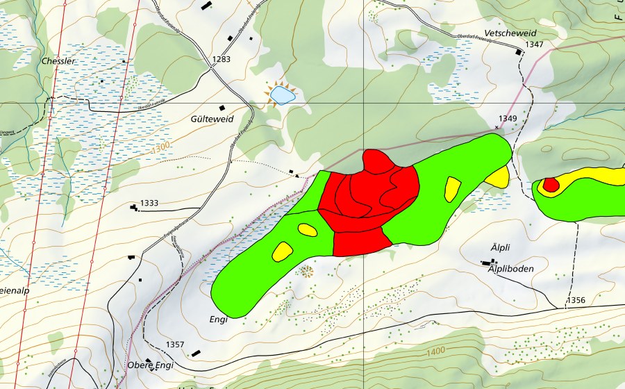 Carte nationale swisstopo avec le périmètre protégé de Aelpli/Eggenriet (Haut-marais)