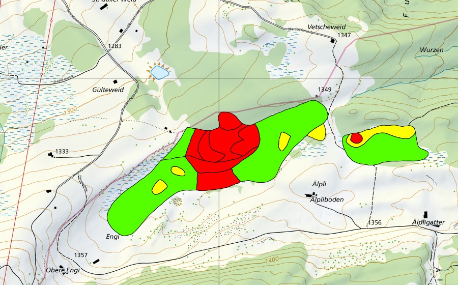 Carte nationale swisstopo avec le périmètre protégé de Aelpli/Eggenriet (Haut-marais)