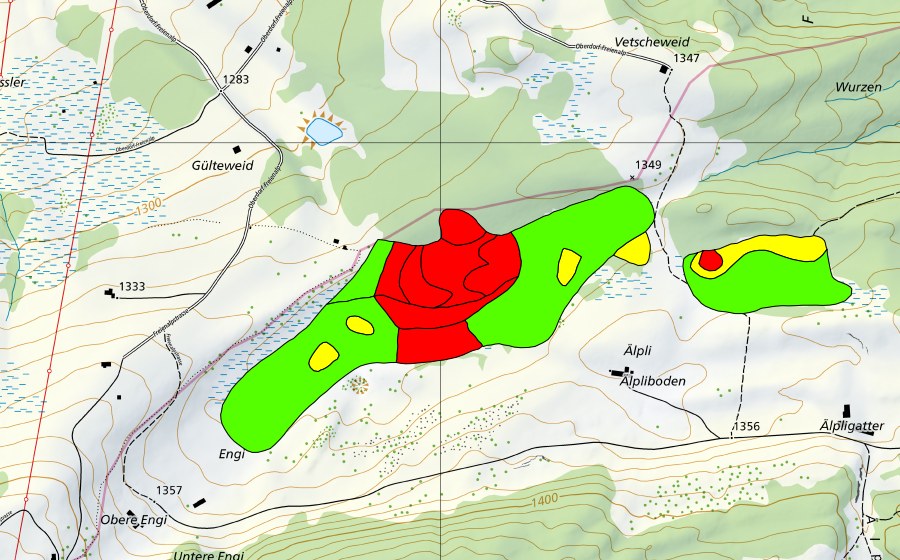 Landeskarte swisstopo mit dem Schutzperimeter von Aelpli/Eggenriet (Hochmoor)