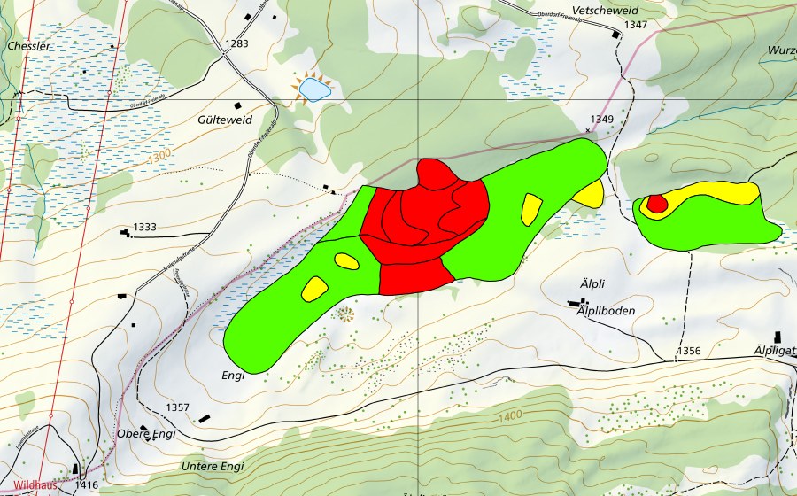 Carte nationale swisstopo avec le périmètre protégé de Aelpli/Eggenriet (Haut-marais)