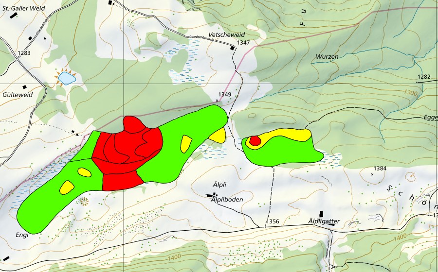 Landeskarte swisstopo mit dem Schutzperimeter von Aelpli/Eggenriet (Hochmoor)