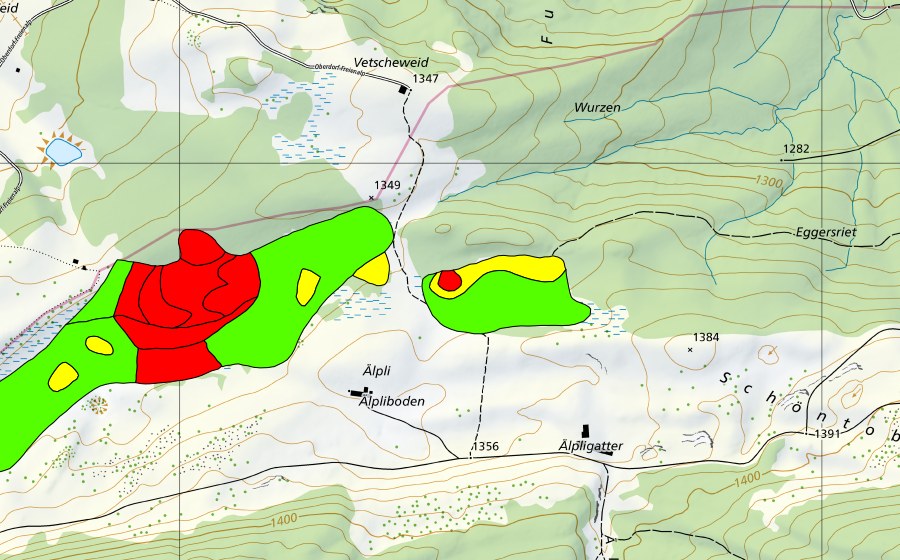 swisstopo national map showing the protected perimeter of Aelpli/Eggenriet (Raised bog)