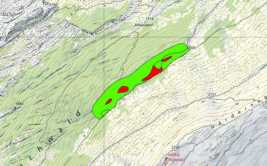 swisstopo national map showing the protected perimeter of Aletschwald (Raised bog)
