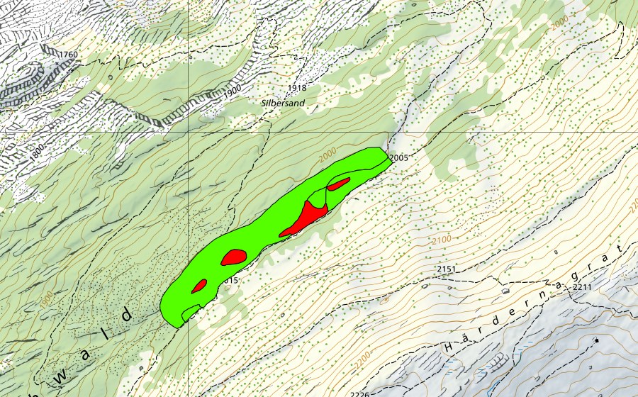 Carte nationale swisstopo avec le périmètre protégé de Aletschwald (Haut-marais)