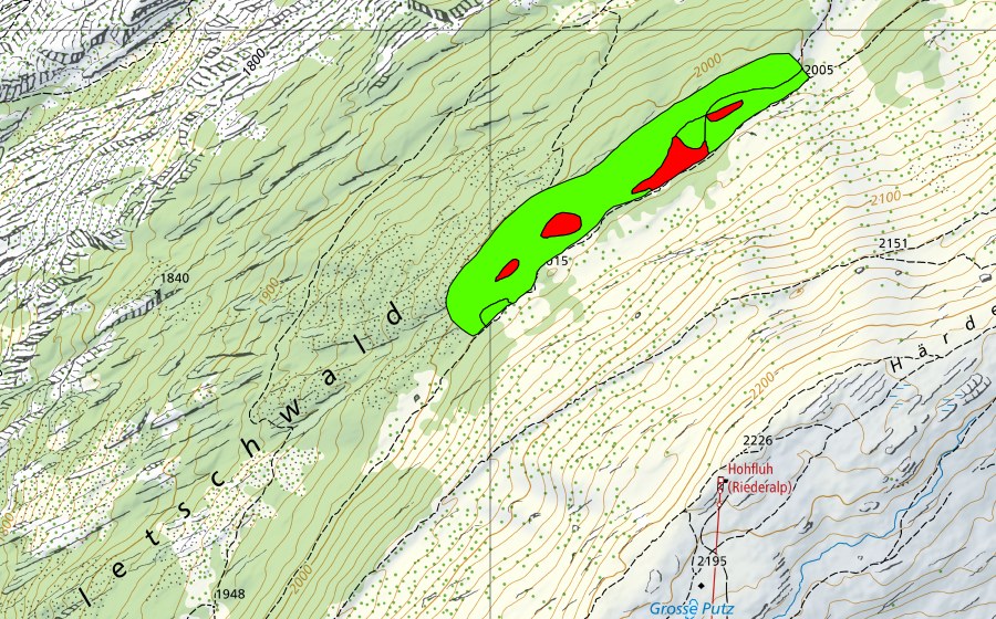 Landeskarte swisstopo mit dem Schutzperimeter von Aletschwald (Hochmoor)