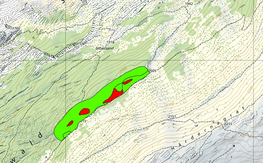 Carte nationale swisstopo avec le périmètre protégé de Aletschwald (Haut-marais)