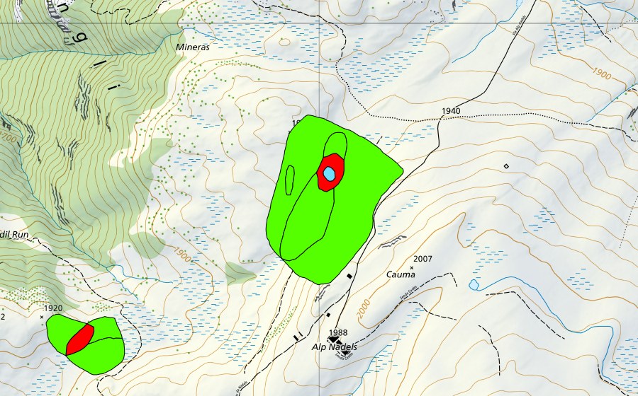 Carte nationale swisstopo avec le périmètre protégé de Alp Nadels (Haut-marais)