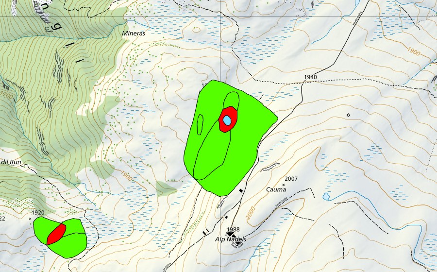 Carte nationale swisstopo avec le périmètre protégé de Alp Nadels (Haut-marais)