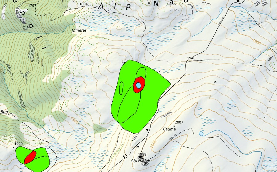 swisstopo national map showing the protected perimeter of Alp Nadels (Raised bog)