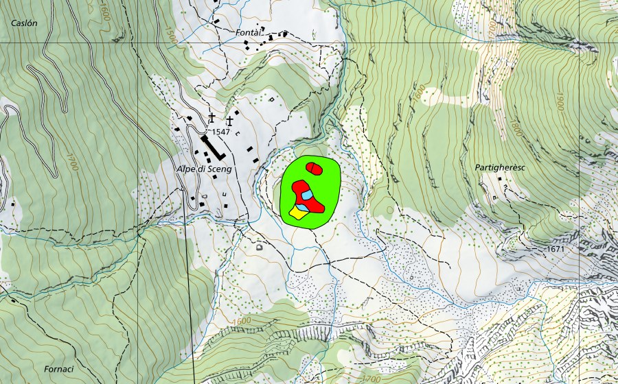 swisstopo national map showing the protected perimeter of Alpe di Sceng (Raised bog)