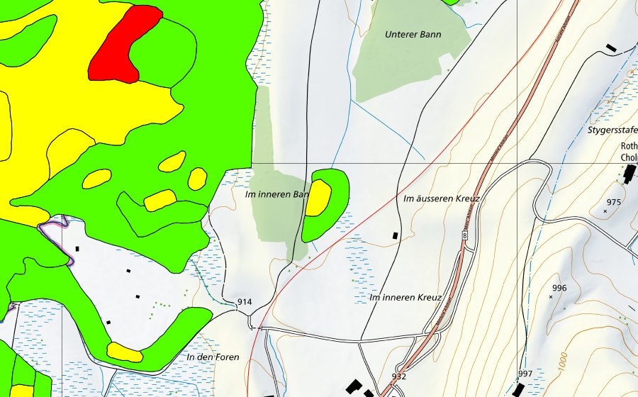 Carte nationale swisstopo avec le périmètre protégé de Altmatt-Biberbrugg (Haut-marais)