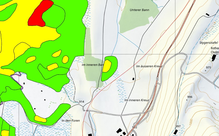 Carte nationale swisstopo avec le périmètre protégé de Altmatt-Biberbrugg (Haut-marais)