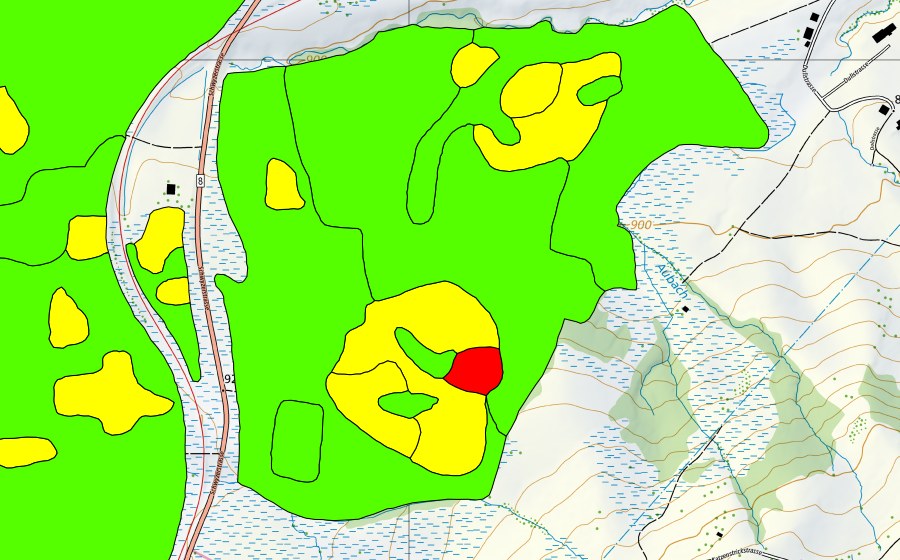 Carte nationale swisstopo avec le périmètre protégé de Altmatt-Biberbrugg (Haut-marais)