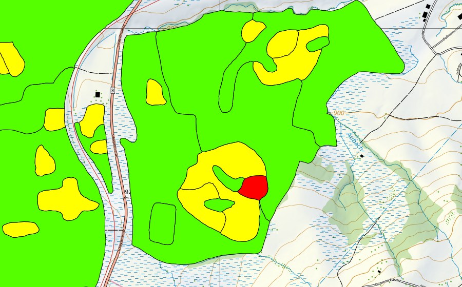 swisstopo national map showing the protected perimeter of Altmatt-Biberbrugg (Raised bog)