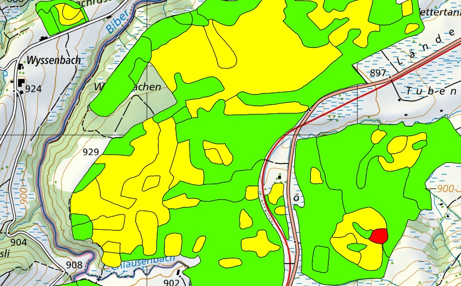 Carte nationale swisstopo avec le périmètre protégé de Altmatt-Biberbrugg (Haut-marais)