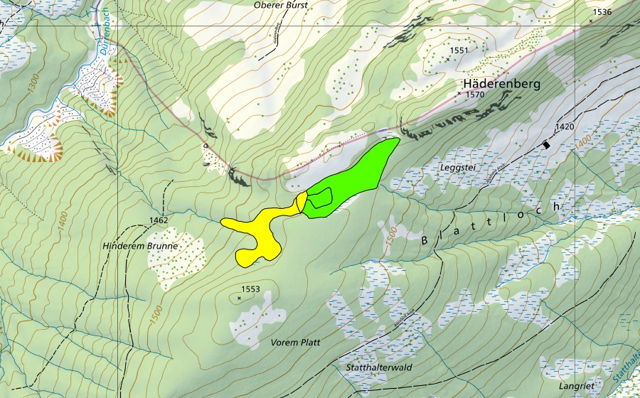 Carte nationale swisstopo avec le périmètre protégé de Altstofel (Haut-marais)