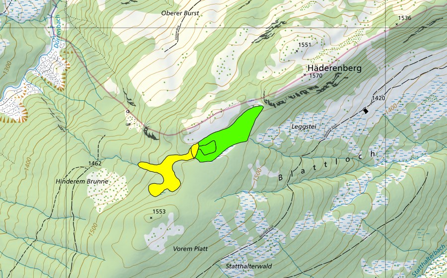 swisstopo national map showing the protected perimeter of Altstofel (Raised bog)