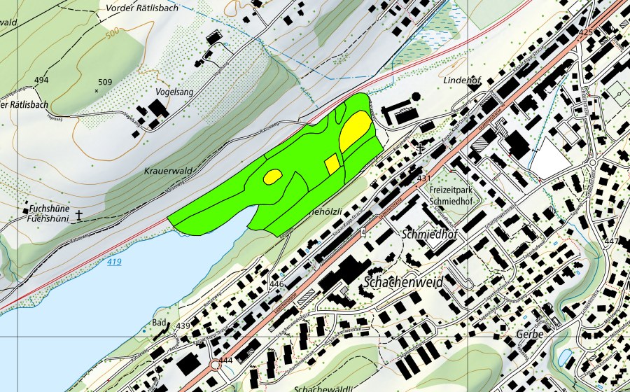 Landeskarte swisstopo mit dem Schutzperimeter von Ausfluss des Rotsees (Hochmoor)
