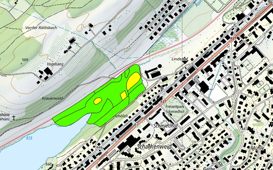 Landeskarte swisstopo mit dem Schutzperimeter von Ausfluss des Rotsees (Hochmoor)