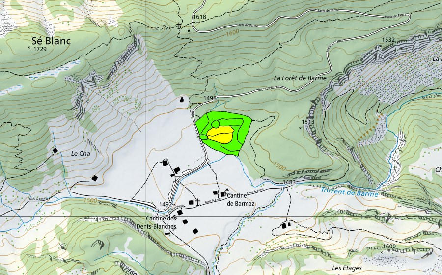 Carte nationale swisstopo avec le périmètre protégé de Barme (Haut-marais)