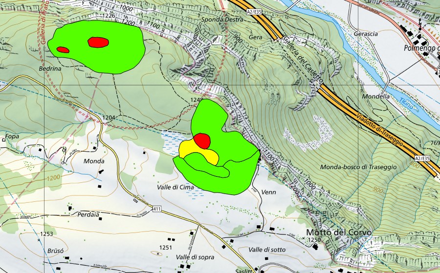 Carte nationale swisstopo avec le périmètre protégé de Bedrina (Haut-marais)