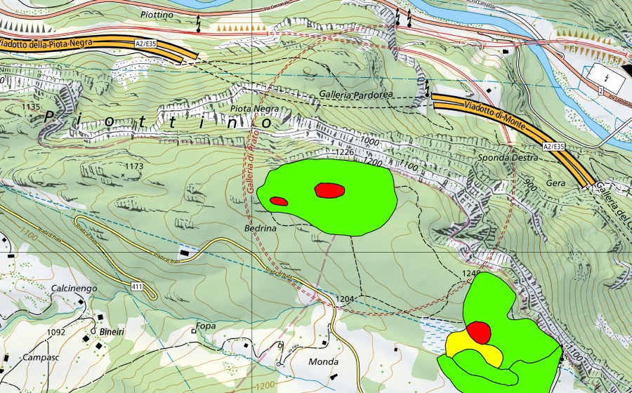 Landeskarte swisstopo mit dem Schutzperimeter von Bedrina (Hochmoor)