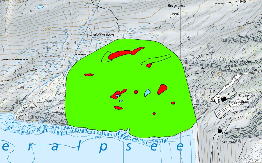 Landeskarte swisstopo mit dem Schutzperimeter von Berg beim Göscheneralpsee (Hochmoor)