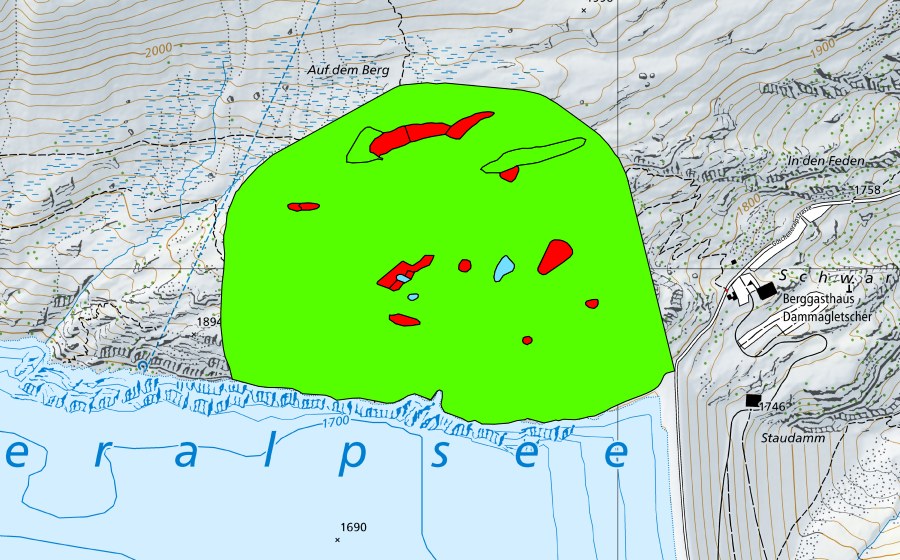 Landeskarte swisstopo mit dem Schutzperimeter von Berg beim Göscheneralpsee (Hochmoor)