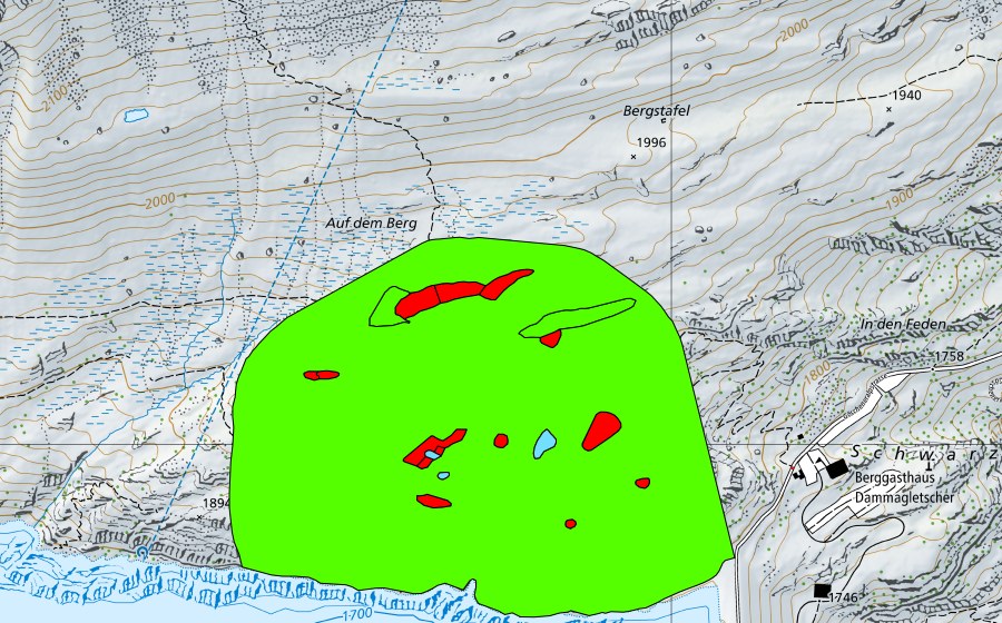 Landeskarte swisstopo mit dem Schutzperimeter von Berg beim Göscheneralpsee (Hochmoor)