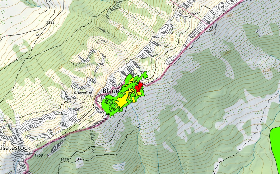 Landeskarte swisstopo mit dem Schutzperimeter von Blaue Tosse (Hochmoor)