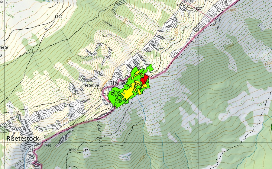 Landeskarte swisstopo mit dem Schutzperimeter von Blaue Tosse (Hochmoor)