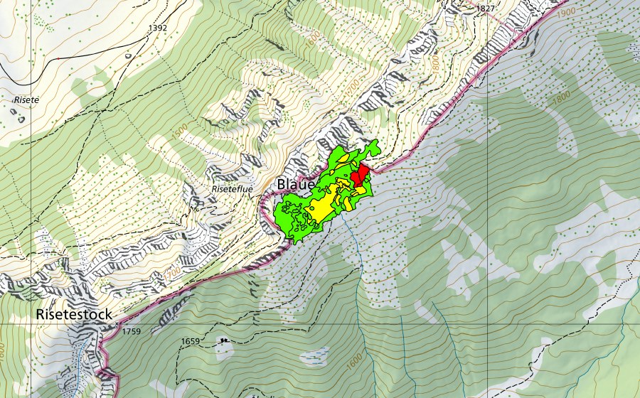 Landeskarte swisstopo mit dem Schutzperimeter von Blaue Tosse (Hochmoor)