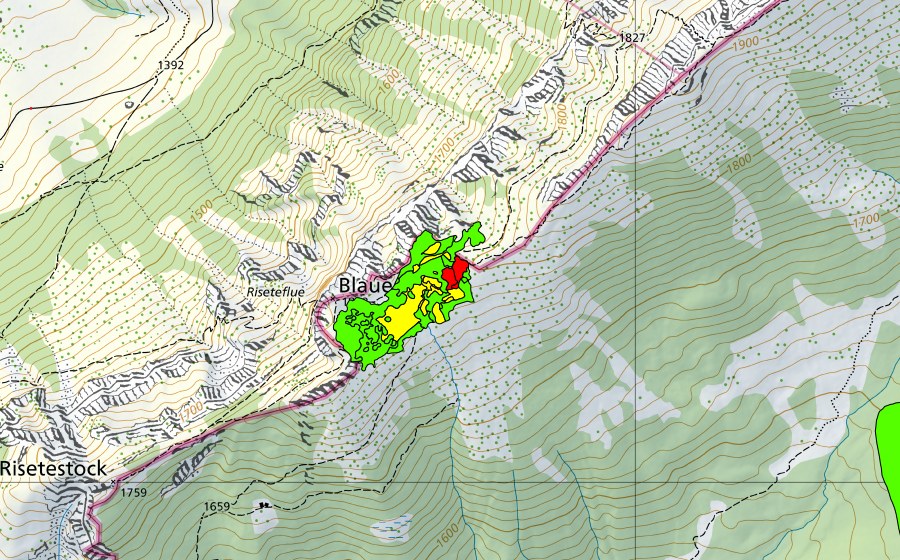 swisstopo national map showing the protected perimeter of Blaue Tosse (Raised bog)