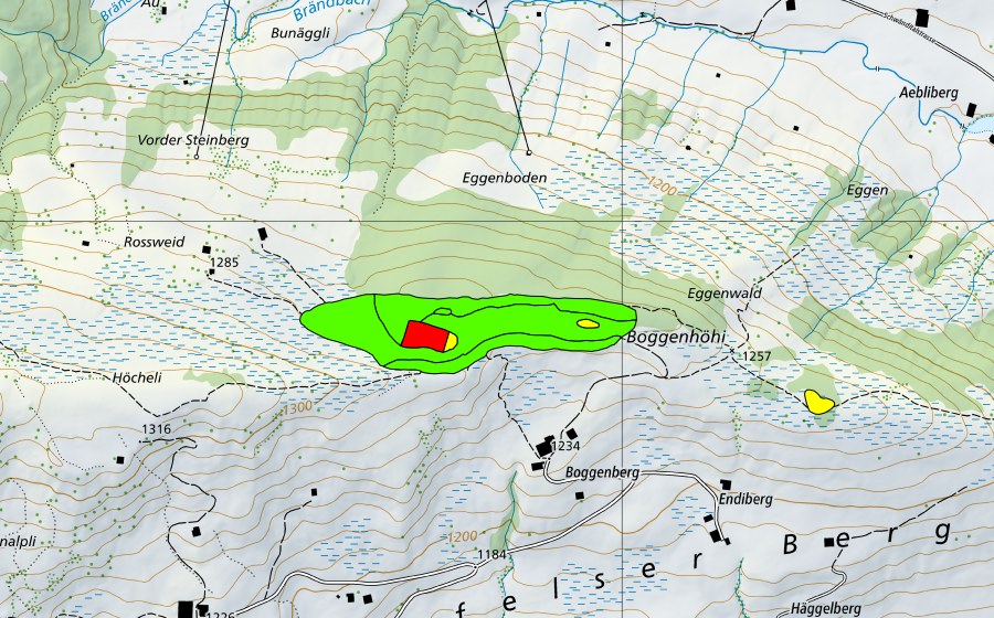 Carte nationale swisstopo avec le périmètre protégé de Boggenberg (Haut-marais)